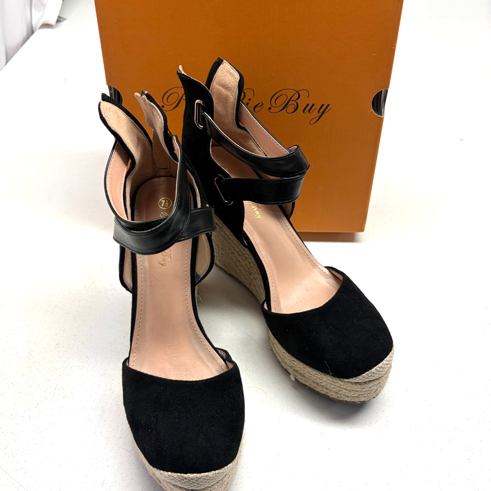 womens size 7.5 PiePieBuy Womens Wedge Espadrille Ankle Strap Closed Cap Toe